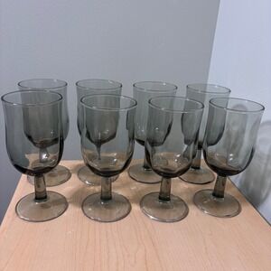 Libby Set of 8 Vintage Smoke Gray Tinted‎ Wine Glasses ice tea  Goblets